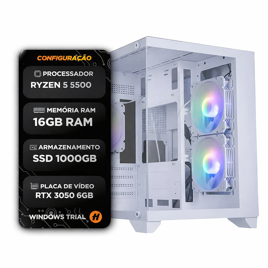 PC Gamer Ryzen 5 5500 | 16GB DDR4 | SSD 1TB | RTX 3050 6GB | Fonte 500W Real | G