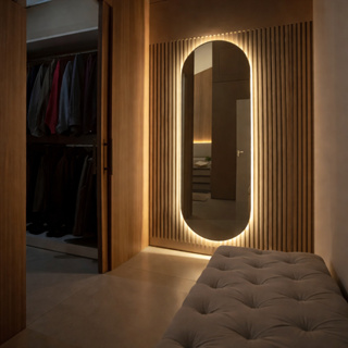 Espelho Led oval suporte grande médio corpo inteiro quarto abstrato blogueira bateria fonte em Oferta na Shopee
