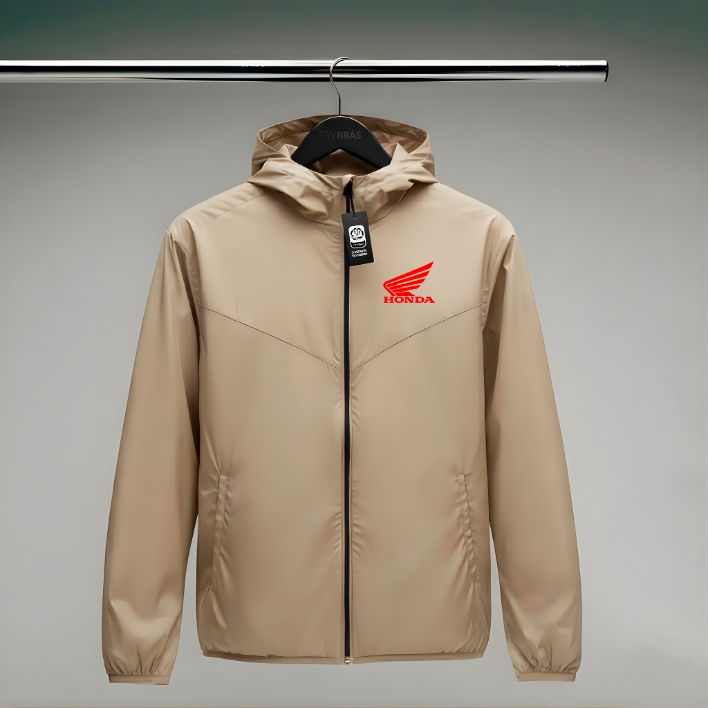 Jaqueta Corta Vento Masculina - HONDA MOTO - Com Capuz, Bolso e Zíper - Academia Corrida Esportes