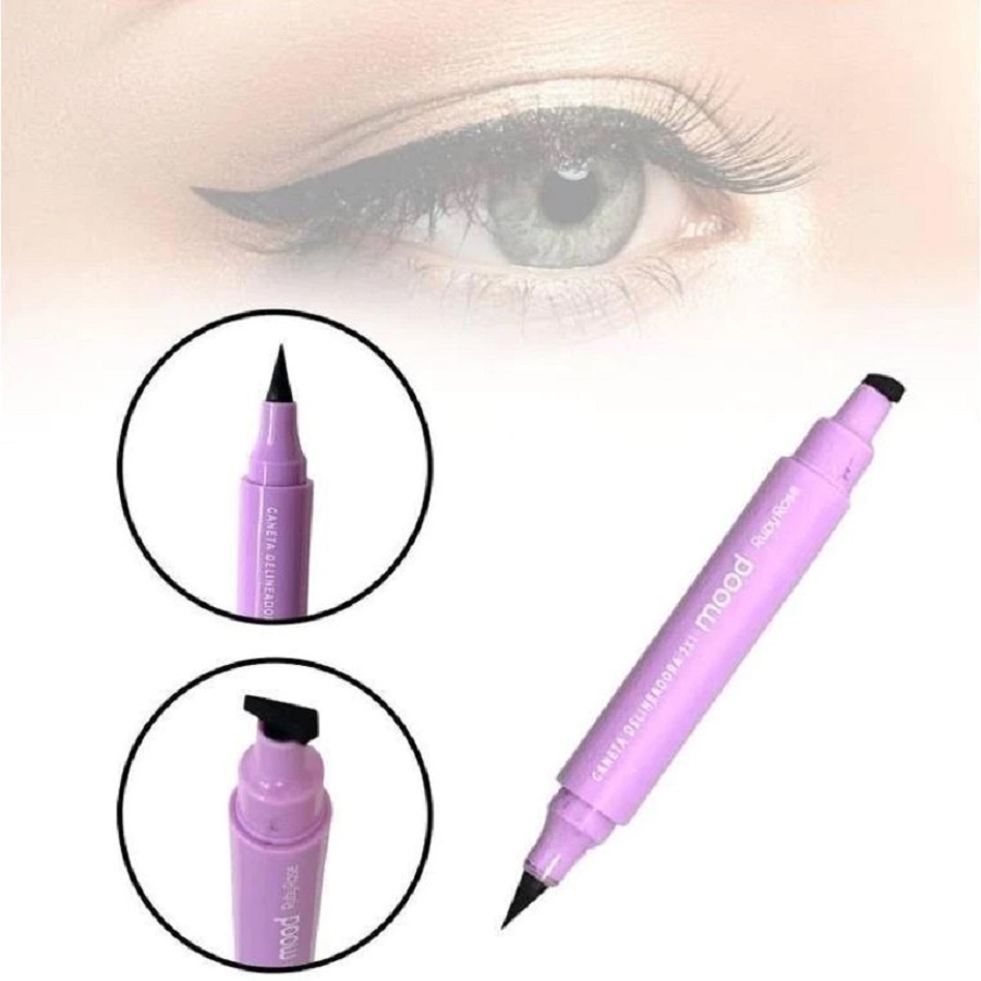 Delineador Caneta Carimbo Gatinho + mimo Ponta Fina a Prova Dagua 2 em 1 Ruby Rose HB519