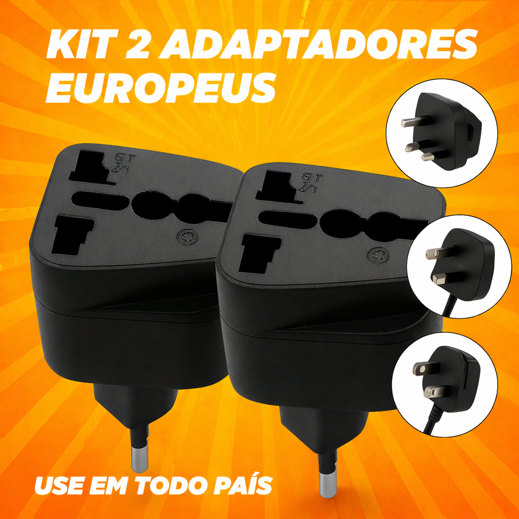 Kit Com 2 Pino Adaptador Europeu FFS Tomada Universal Viagem Adaptador Tomada Brasil para Europa Plugue Internacional