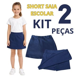 KIT 2 Short Saia Infantil Menina Escolar Azul Marinho 2 a 12 Anos Cotton Algodão (0103) em Oferta na Shopee
