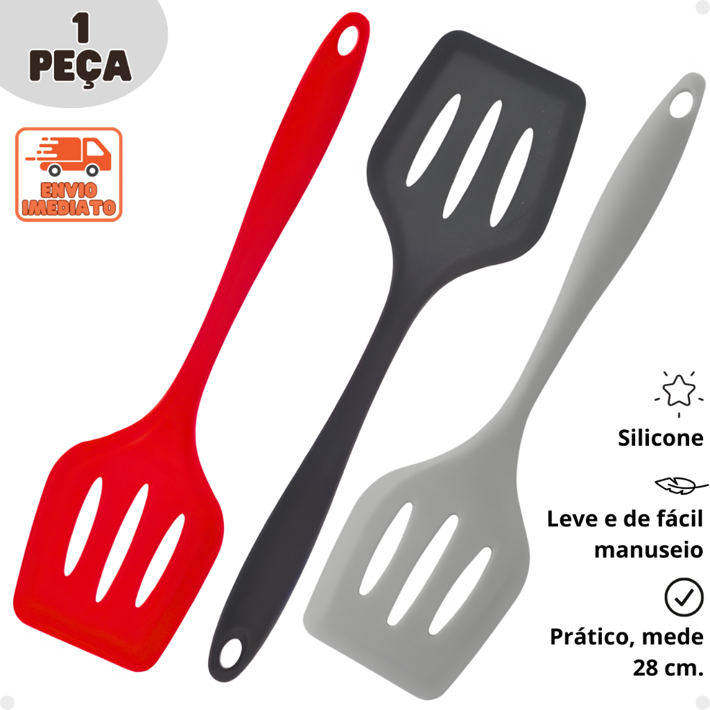 Espátula De Silicone Vazada Grande Fritura Chapeiro, melhores utensílios para sua cozinha em Oferta na Shopee
