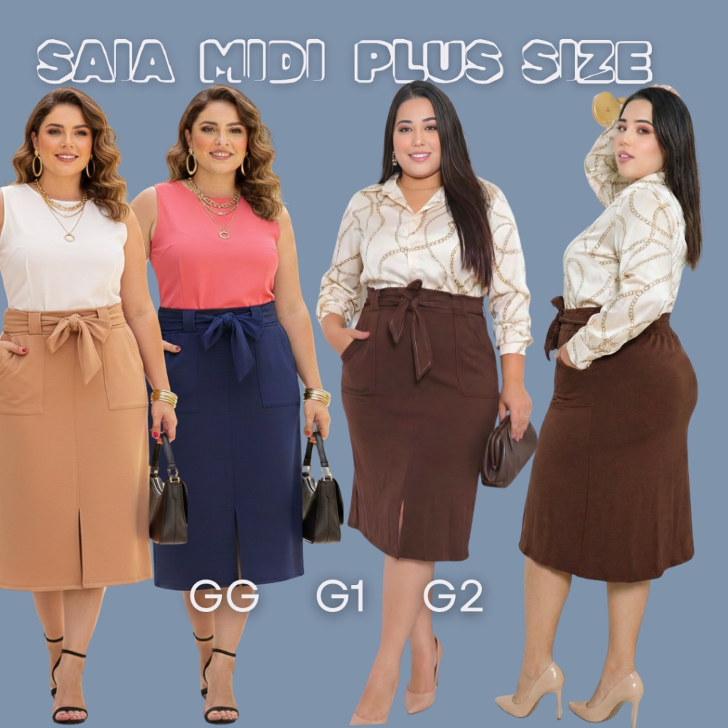 Saia Feminina Midi Lapiz Gode Plus Size Com Cintua Alta  Elegancia Conforto Evangelica Vesatil Verão em Oferta na Shopee