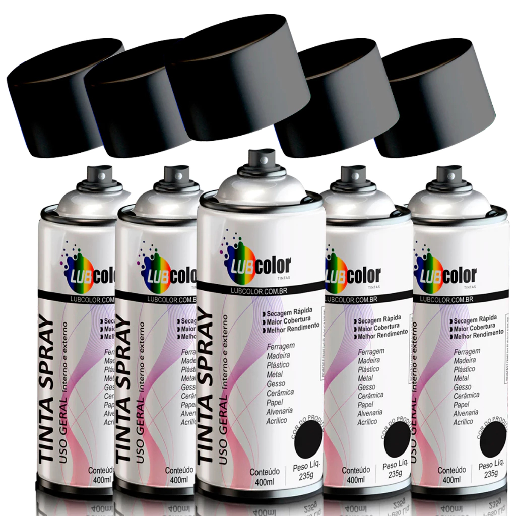 Kit 6 Tinta Spray Uso Geral LUBCOLOR Uso Interno/Externo Secagem Rápida 400mL/250g Multiuso Geral em Oferta na Shopee