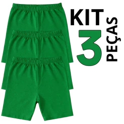 KIT 3 Short Cotton Verde Bandeira Escolar Infantil Menina Modelo Ciclista 2 a 12 Anos (0002 verde)