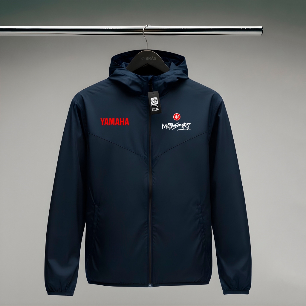 Jaqueta Corta Vento Masculina - YAMAHA MOTO-SPORT - Com Capuz, Bolso e Zíper - Academia Corrida Esportes