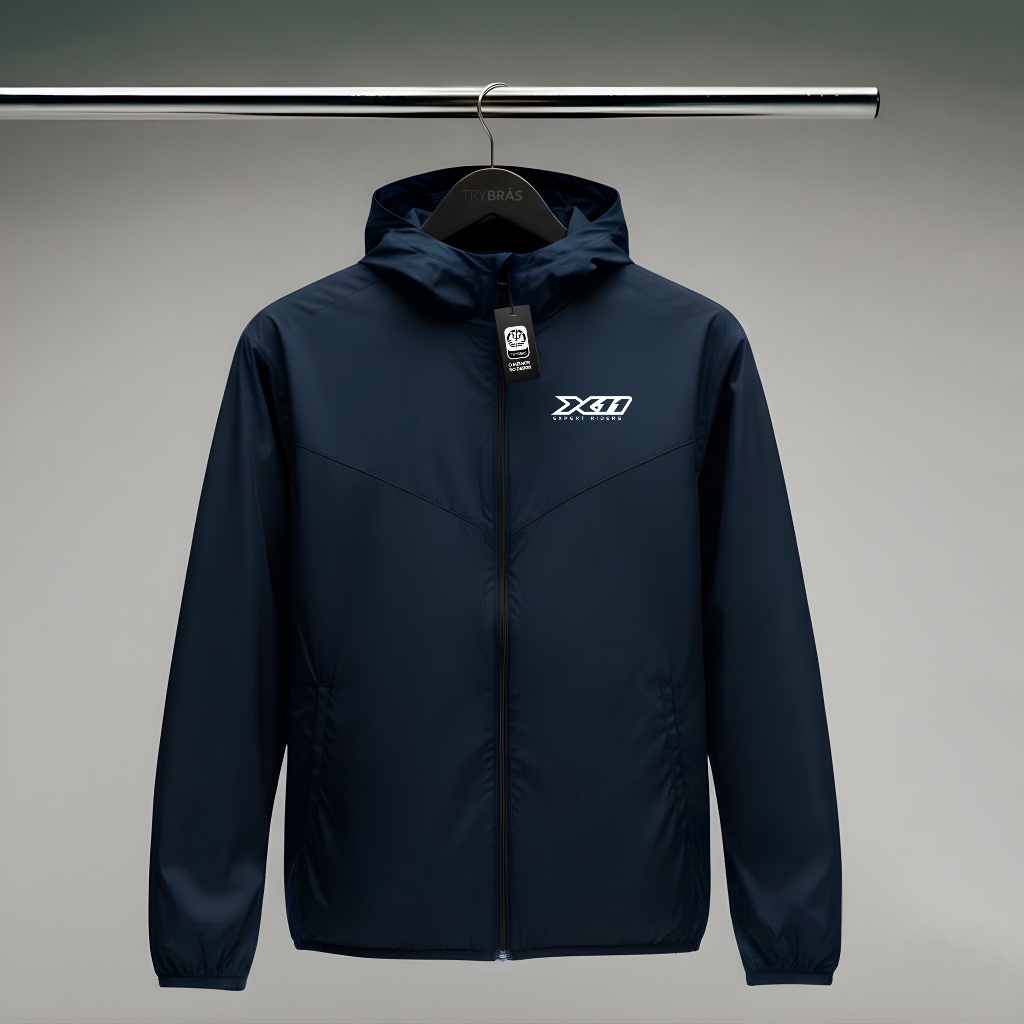 Jaqueta Corta Vento Masculina - X11 - Com Capuz, Bolso e Zíper - Academia Corrida Esportes
