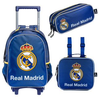 Kit Mochila Com Carrinho Futebol com Rodas mais Lancheira e Estojo Real Madri Original em Oferta na Shopee