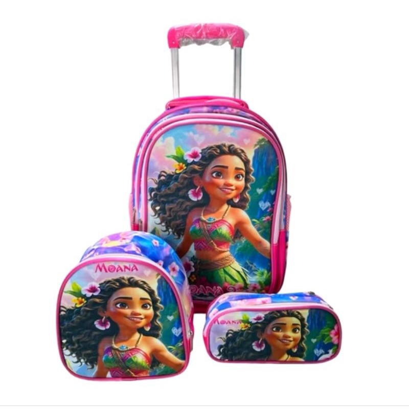 Kit Mochila Escolar com Rodinhas MOANA + Lancheira + Estojo/ MOCHILA PARA MENINA/ MOCHILA MOANA