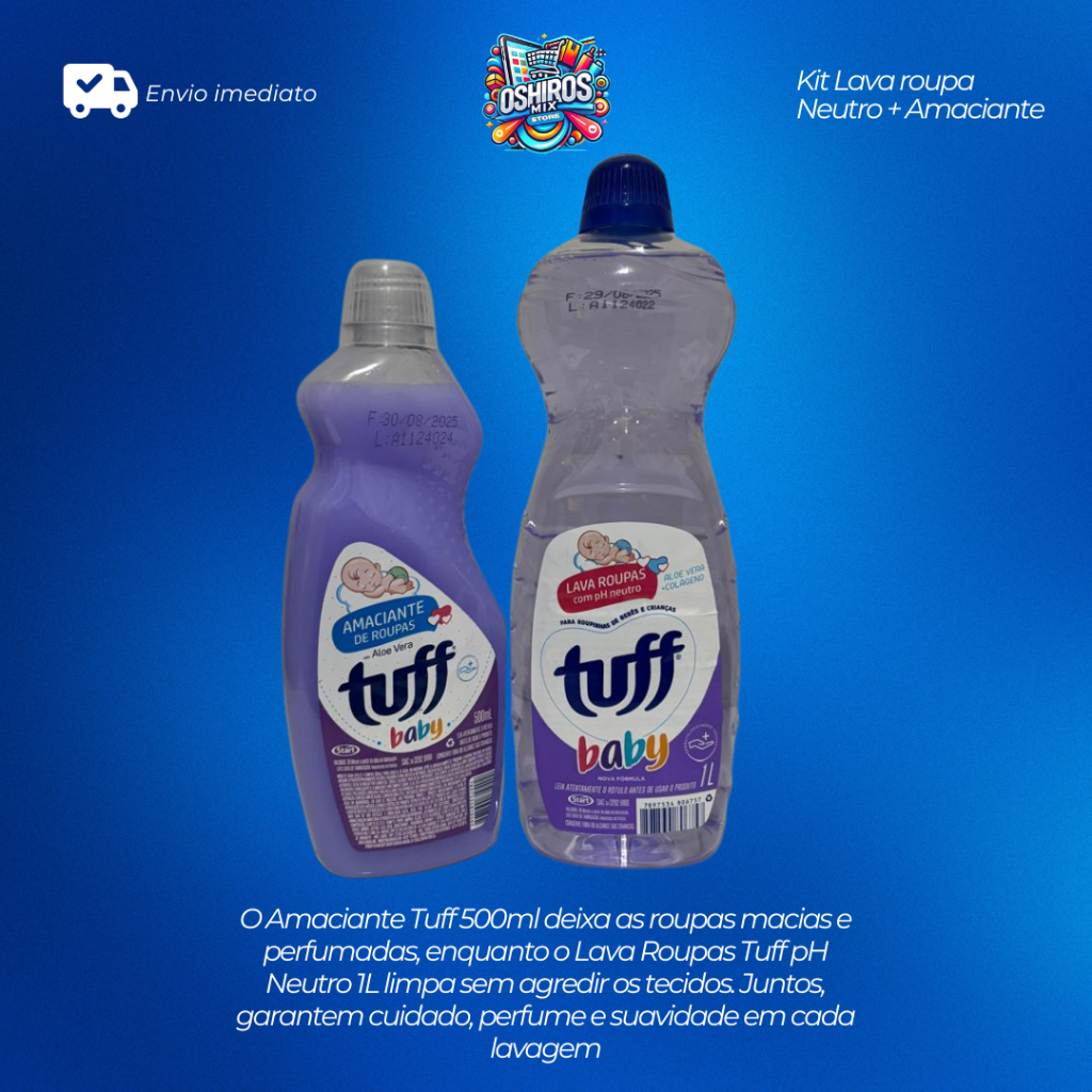 Kit Lava Roupas 1 Litro + Amaciante 500ml Baby Tuff Cheiroso com Aloe Vera para Bebes