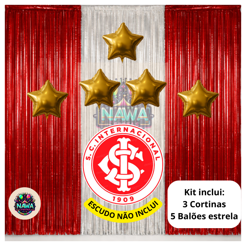 Kit decoração de FESTA Internacional 3 Cortinas Metalizada + 5 balões estrela Dourado 9" 21cm. Aniversário em Oferta na Shopee