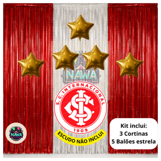 Kit decoração de FESTA Internacional 3 Cortinas Metalizada + 5 balões estrela Dourado 9" 21cm. Aniversário em Oferta na Shopee
