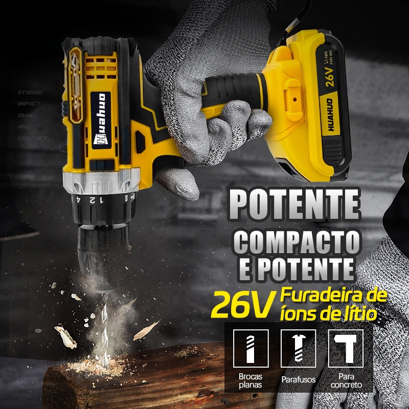 Furadeira Parafusadeira Furadeira e Parafusadeira a Bateria Parafusadeira 26V 2 bateria
