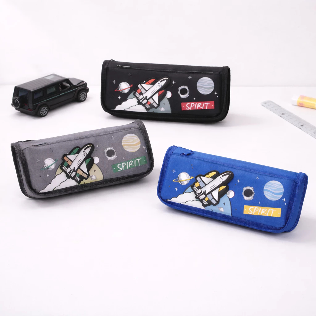 Estojo Escolar de Lápis de Tecido Masculino Com Foguete Alto Relevo Duas Divisórias em Oferta na Shopee