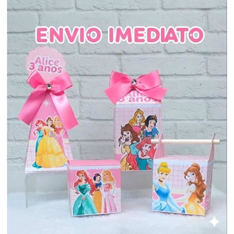 Kit Caixinhas Personalizadas Princesas Disney Lembrançinha Festa