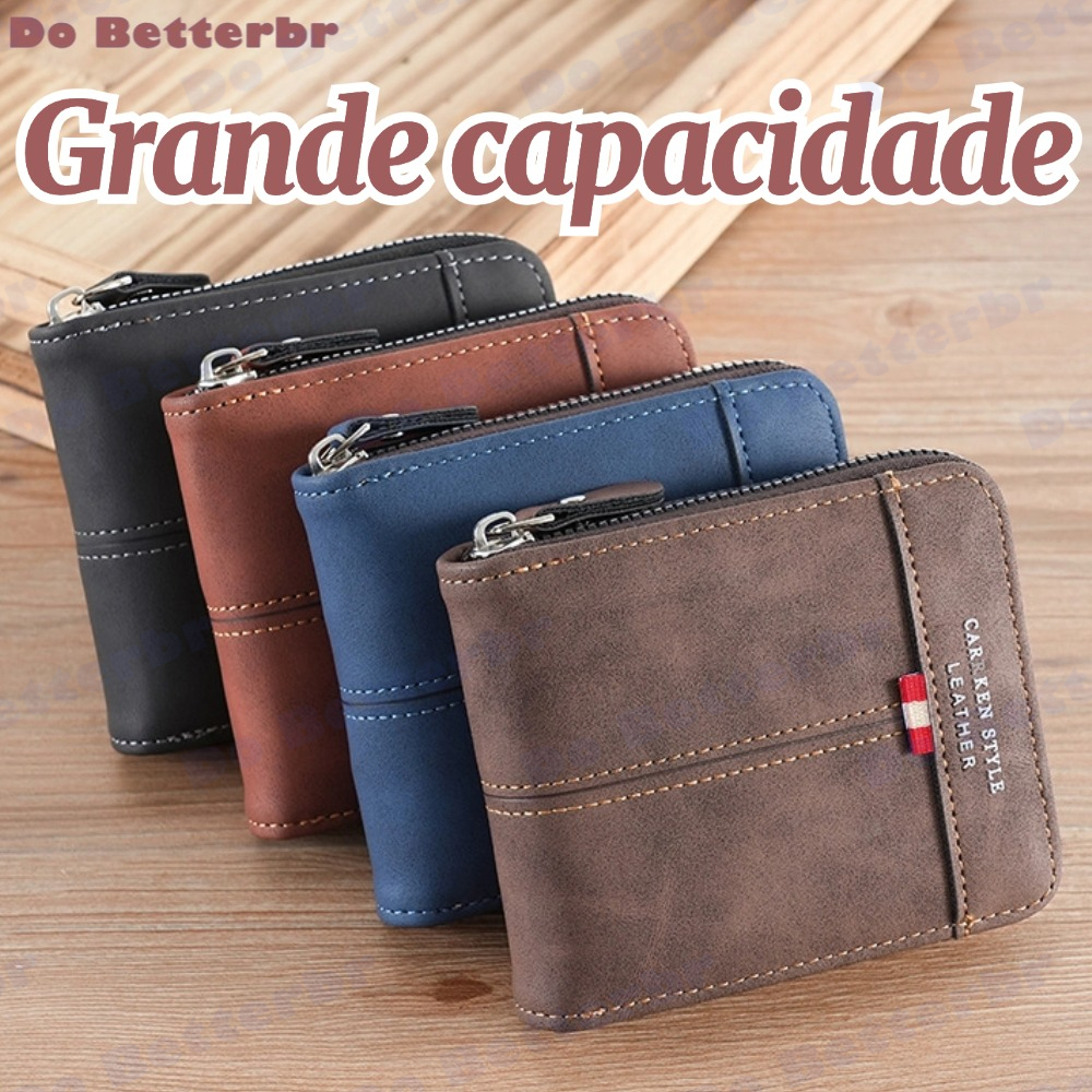 Novo Estilo Carteira de Couro Multifuncional com Zíper e Porta-Cartões de Identidade Carteiras Grande capacidade em Oferta na Shopee