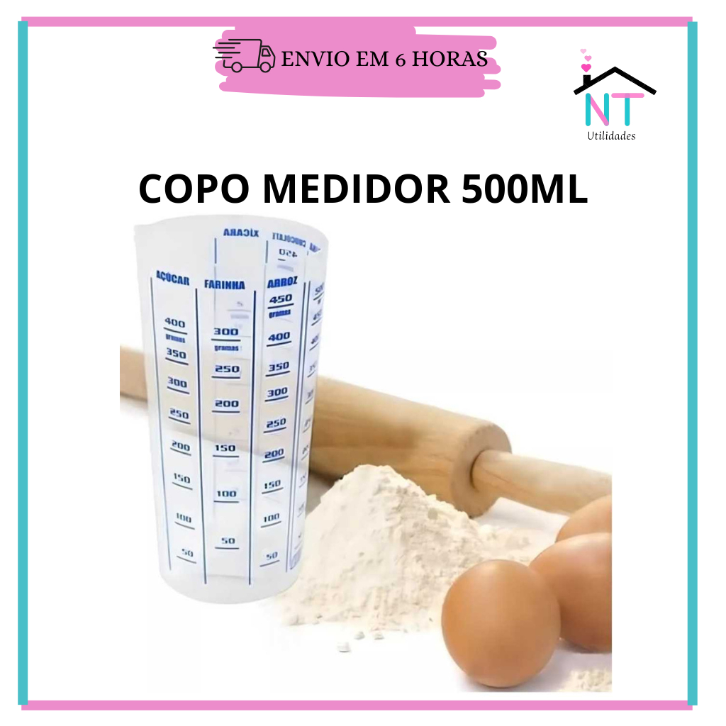 Copo Medidor 500ml Transparente Plástico Receita Dosador Transparente em Oferta na Shopee
