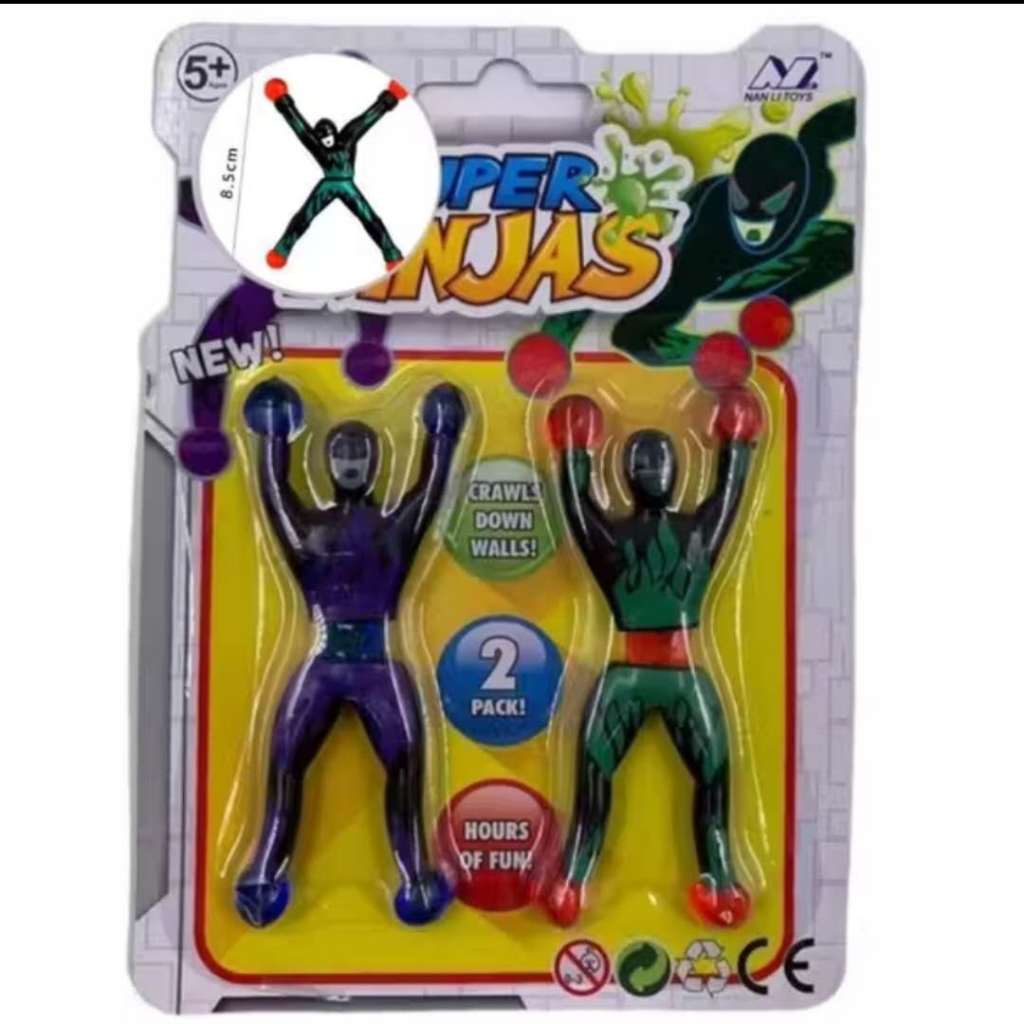 Boneco Ninja Geleca Gruda na Parede - Escala Superfícies, Material Plástico, 2 Unidades