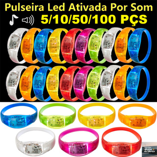 Até 100 Pulseiras LED Ativada por Som que Pisca ao Música com 3 Modos de Luz para Festa, Formatura, Balada e Aniversário em Oferta na Shopee