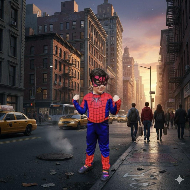 Fantasia infantil menino homem aranha longo com músculo e máscara E.V.A