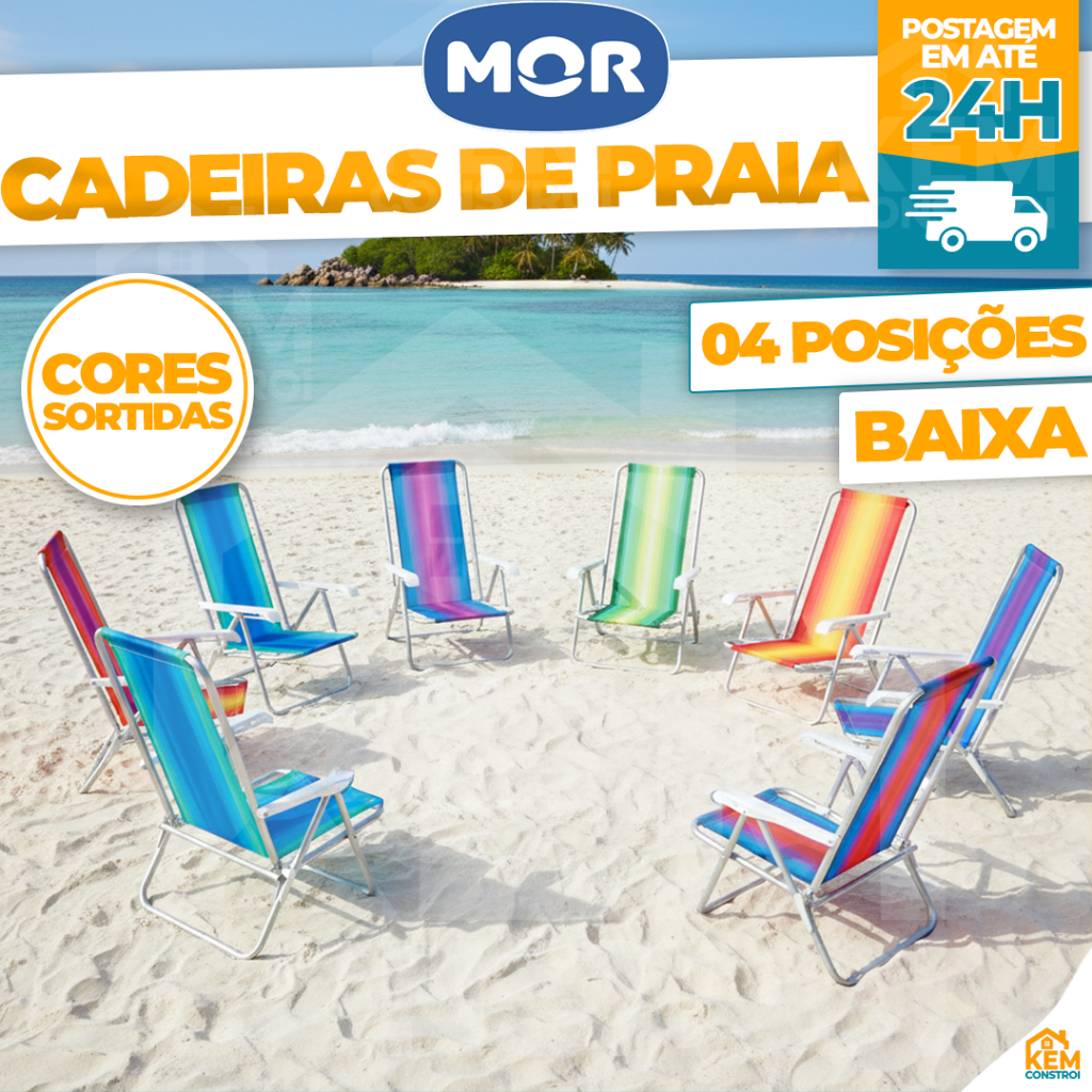 Cadeira De Praia Baixa Mor 4 Posições Aluminio Reclinável Cores Sortidas Não Enferruja em Oferta na Shopee