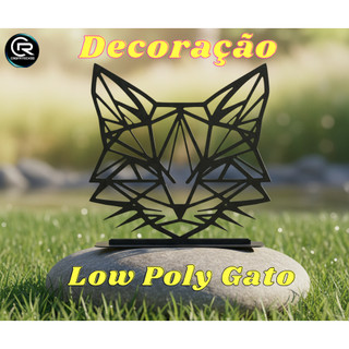 Decoração gato low poly em plástico. Design moderno e elegante. Produto decorativo, não original. P/Mesas, estantes.