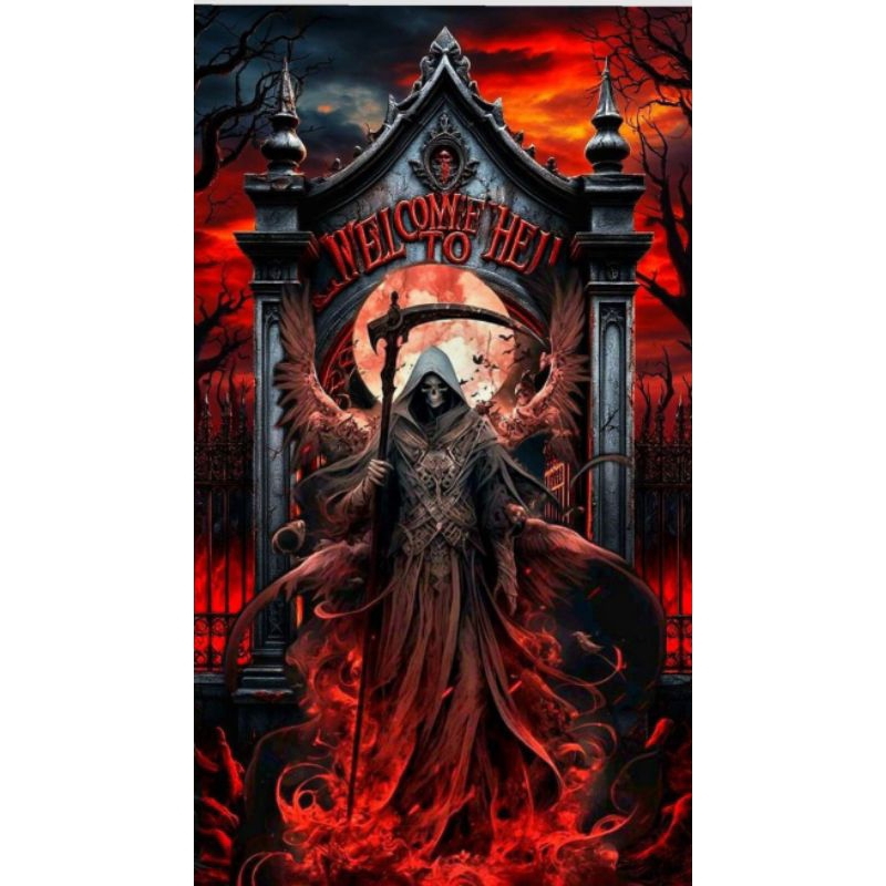 QUADRO DECORATIVO PLACA MDF-CAVEIRA NA PORTA DO CEMITÉRIO