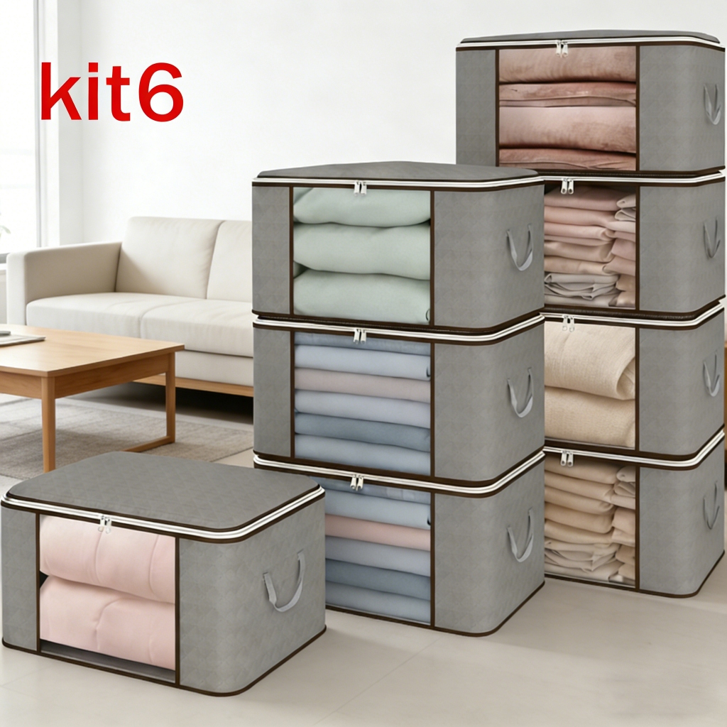 Kit1/6 Organizador de Sacos de Armazenagem de Roupas comCabo Reforçado e Zíper Robusto para Cobertores de Cama Dobráveis