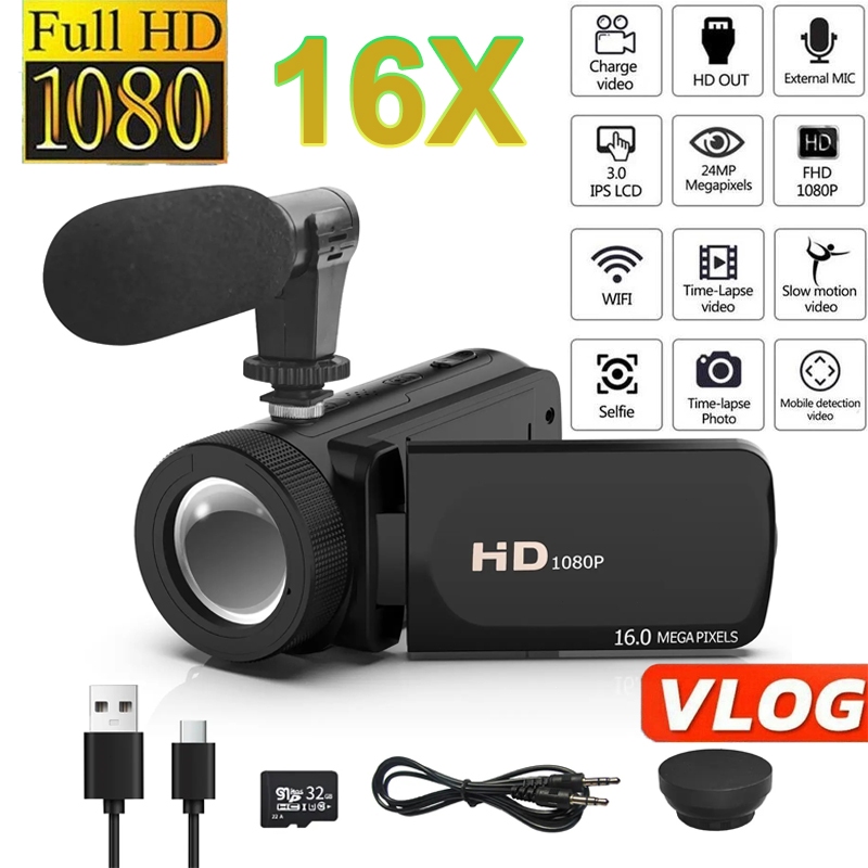 1080 P HD 16X Zoom Câmera De Vídeo Digital DV Profissional Handheld Microfone Para Camcorder Com Sd 32gb