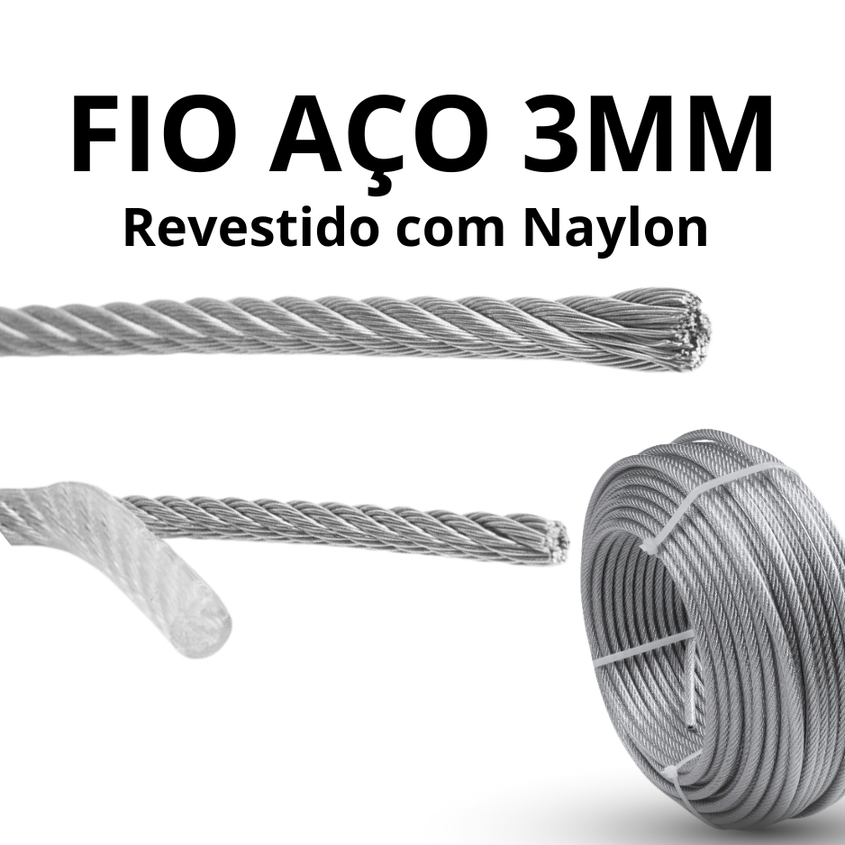 Cabo/Fio de aço 3mm revestido com naylon para Varal e outras utilidades, Flexivel e Resistente. Temos de 5 a 35 metros.