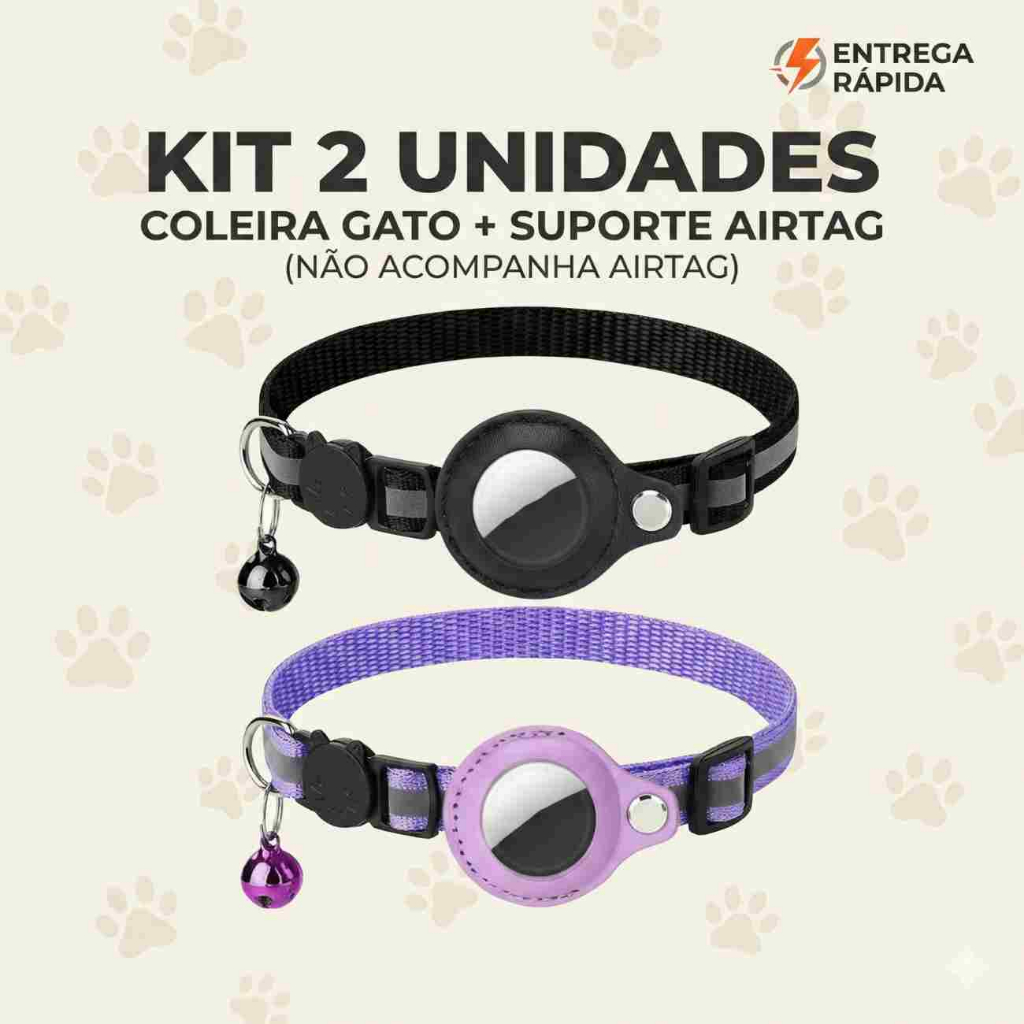 Kit 2 Coleiras Gato Suporte AirTag Ajustável Refletiva Rastreador Pet (Não inclui AirTag) em Oferta na Shopee
