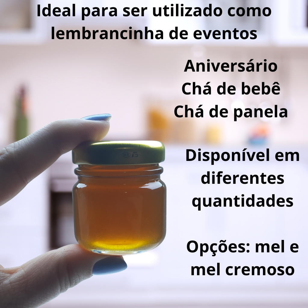 Mel em potinho 45g. Ideal para lembrancinhas de festas de aniversário, chá de bebê,...