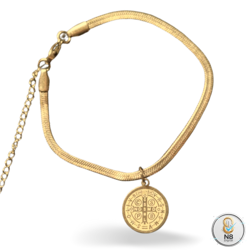 Pulseira Aço Inox Dourada São Bento Pingente Redondo 1,5cm 22cm 4mm Fé Devocional Presente Proteção em Oferta na Shopee
