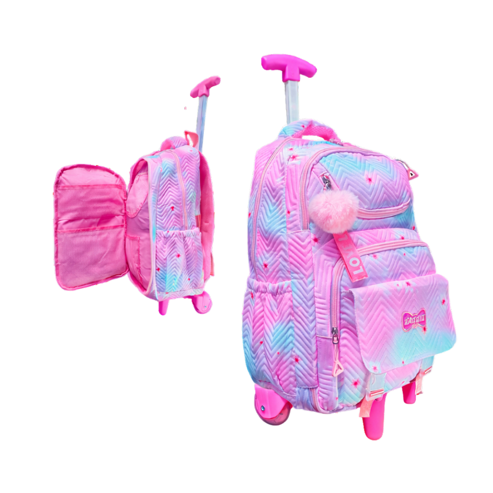Mochila Feminina de Rodinha Juvenil com tipo porta que abre 180° Grande Confortavel e Impermeavel