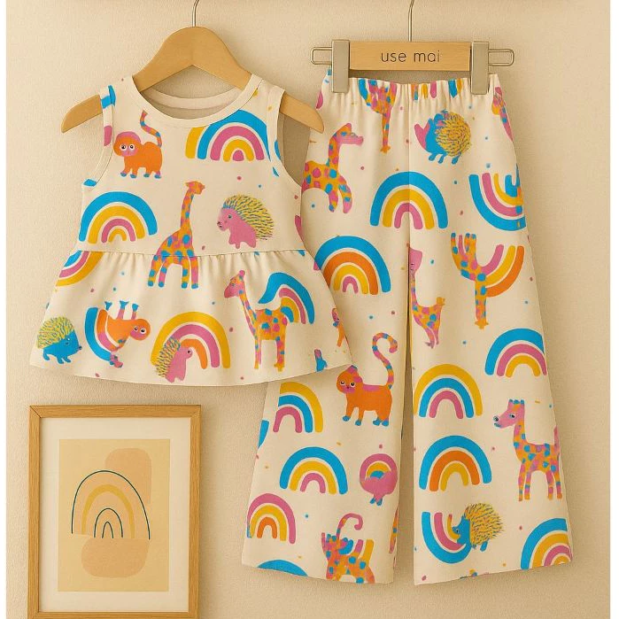 Roupa Infantil Menina Festa 2 anos a 12 anos - Blusa Babado + Calça Foral Pantacout