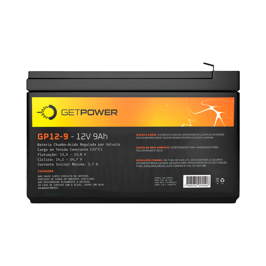 Bateria Selada Get Vrla 12V 9ah Alarmes, Nobreak, Pulverizador, Som, carrinho infantil