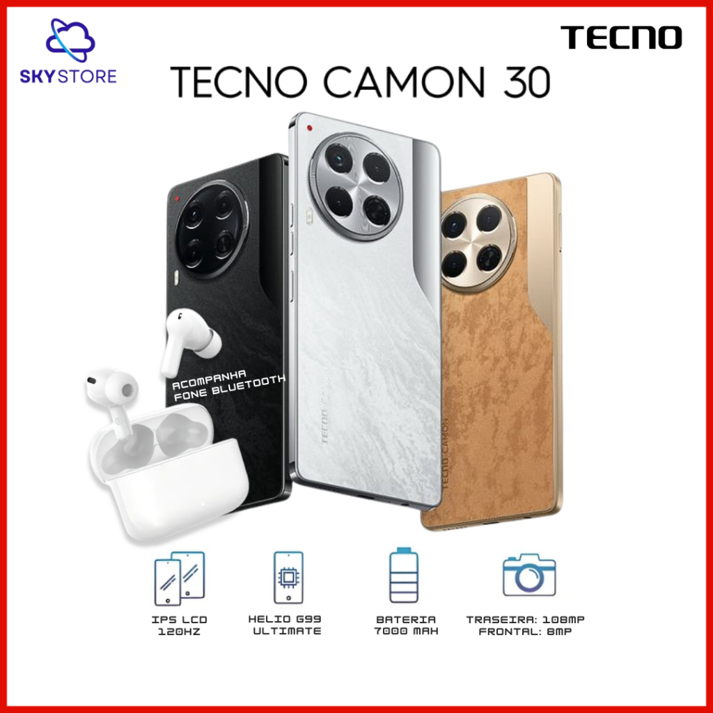 Tecno Camon 30 4G 256GB/8GB RAM, Câmera 50MP, Processador Helio G99 Ultimate, Bateria 5000mAh, Versão Global em Oferta na Shopee