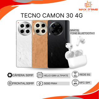 Tecno Camon 30 4G 256GB, 8GB RAM, Câmera 50MP, Helio G99 Ultimate Bateria 5000mAh, Versão Global em Oferta na Shopee
