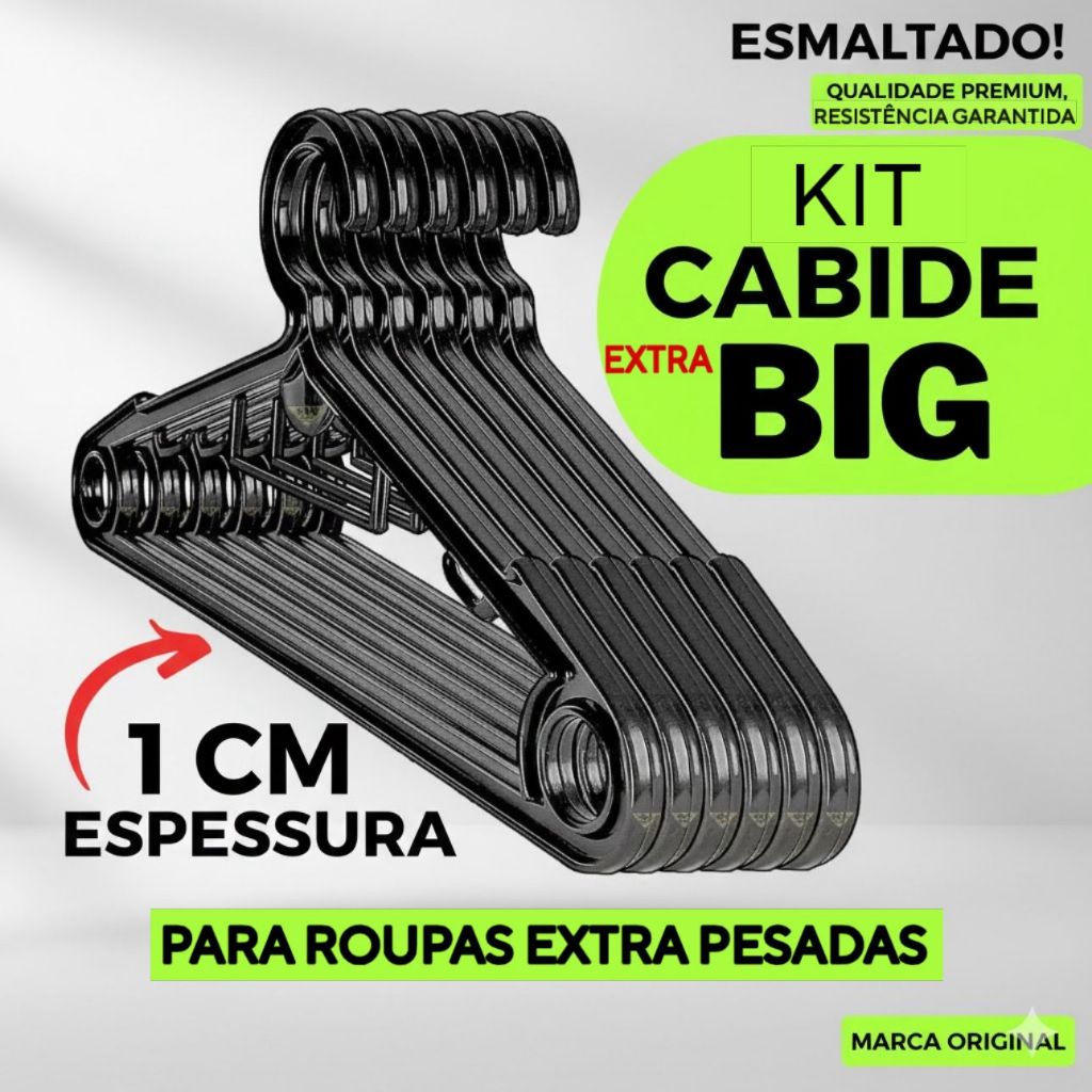 Kit Jogo de Cabides BIG SMART Estrutura EXTRA REFORÇADA 1CM Para Roupas Pesadas