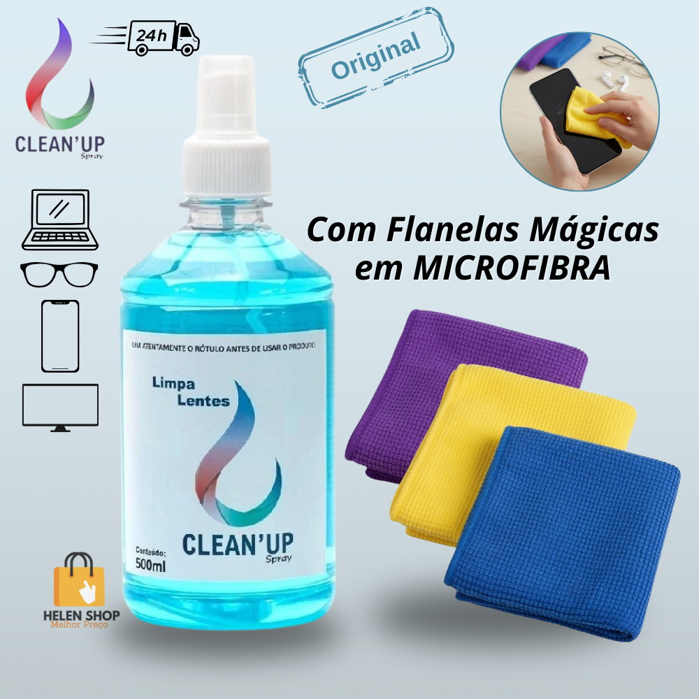 Limpa lentes 500ml + Flanelas Mágicas Microfibra para Óculos Tela de celular tv notebook clean up em Oferta na Shopee