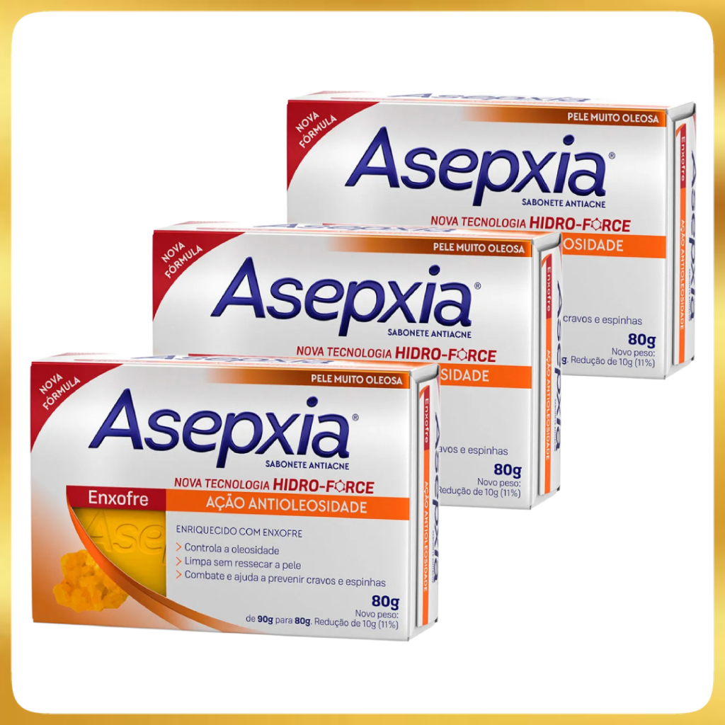 Kit 3 Sabonete Barra Asepxia Enxofre Ação Antioleosidade 80g