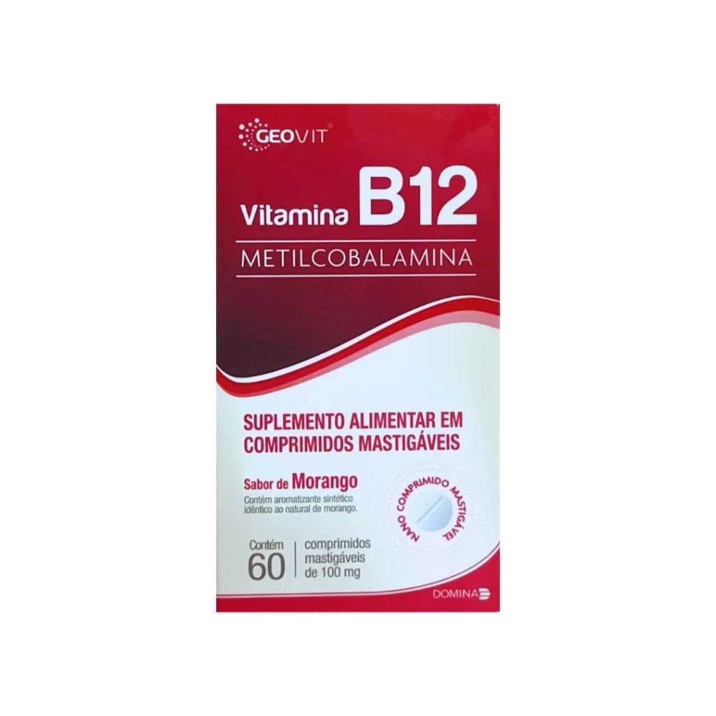Vitamina B12 Geovit Com 60 Comprimidos Mastigáveis Sabor Morango em Oferta na Shopee