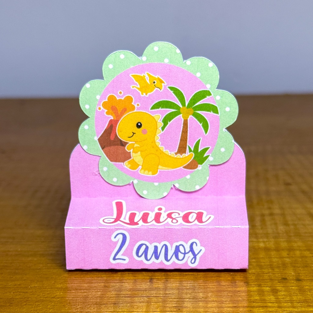 PEGUE E MONTE Kit Porta Bis Duplo Personalizados DINOSSAURO MENINA Festa Aniversário Lembrancinha