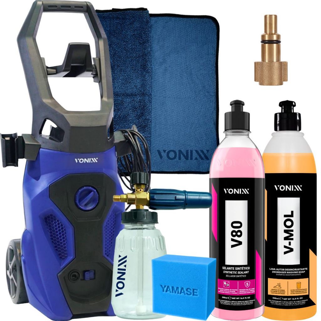 Kit Lavadora Alta Pressão 220V Snow Foam Fast V-Mol Shampoo Desincrustante Selante Sintético V80 500ML Vonixx