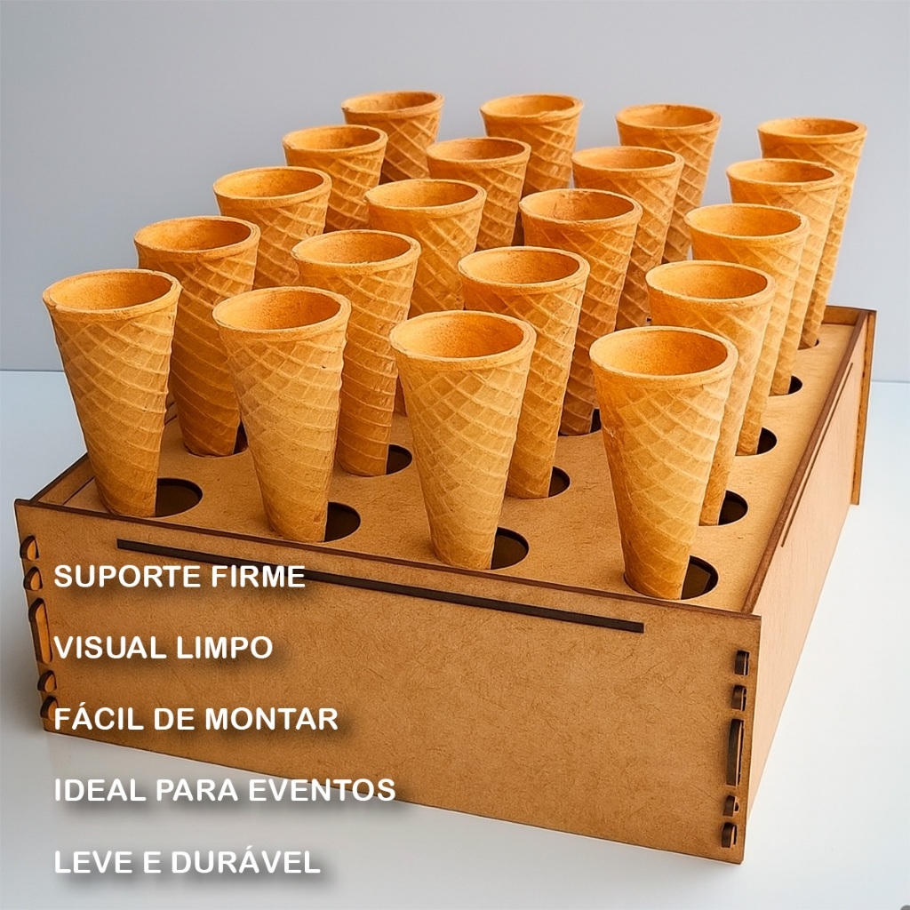 Suporte Cones Tubetes MDF Cru Display Festa Expositor Porta Doce Suporte Tubetes e Cones Artesanato