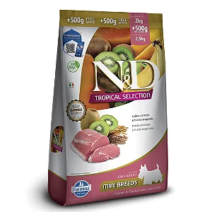 N&D Tropical para Cães Adultos de Raças Mini e Pequenas Sabor Suíno, Cereais e Frutas 2,5Kg