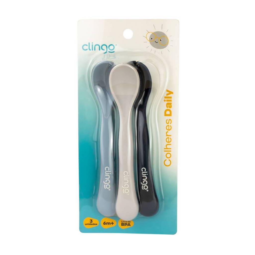 Colheres Bebê Clingo Daily Kit 3 Unidades 6m+ Livre BPA Introdução Alimentar em Oferta na Shopee