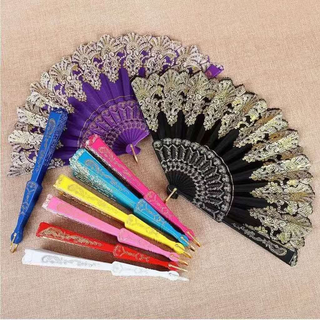 Kit 12 Leque Dobrável Paetê Luxo com Decoração Brilho para Abanar em Oferta na Shopee