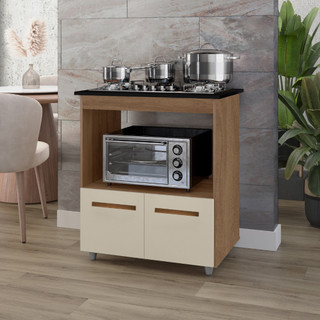 Balcão Para Cooktop Elisa 4 e 5 Bocas 2 Portas Armário De Cozinha Resistente e Compacto Elisa Cor Savana Off White